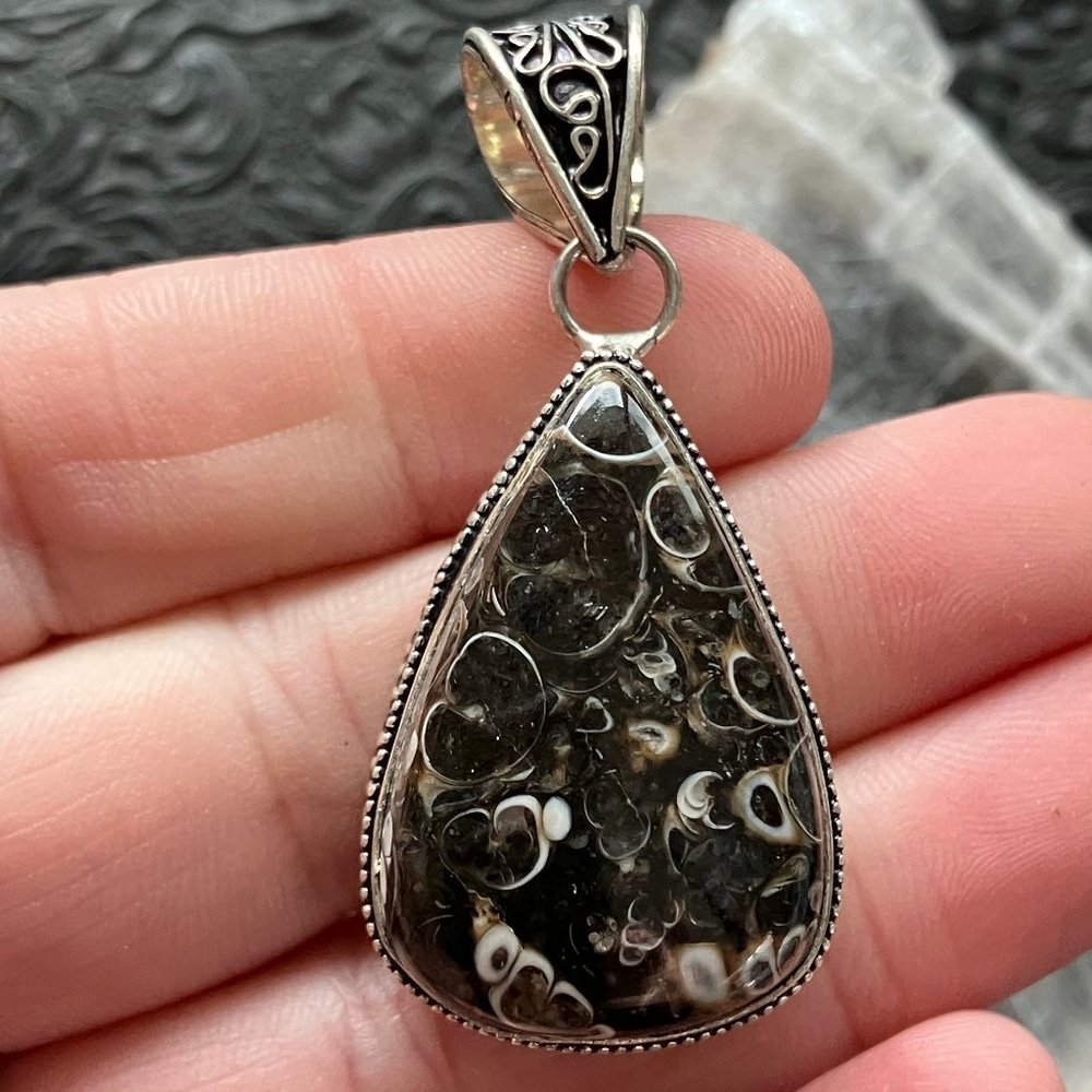 Turitella Fossiliferous Elimia Agate Crystal Stone Jewelry Pendant